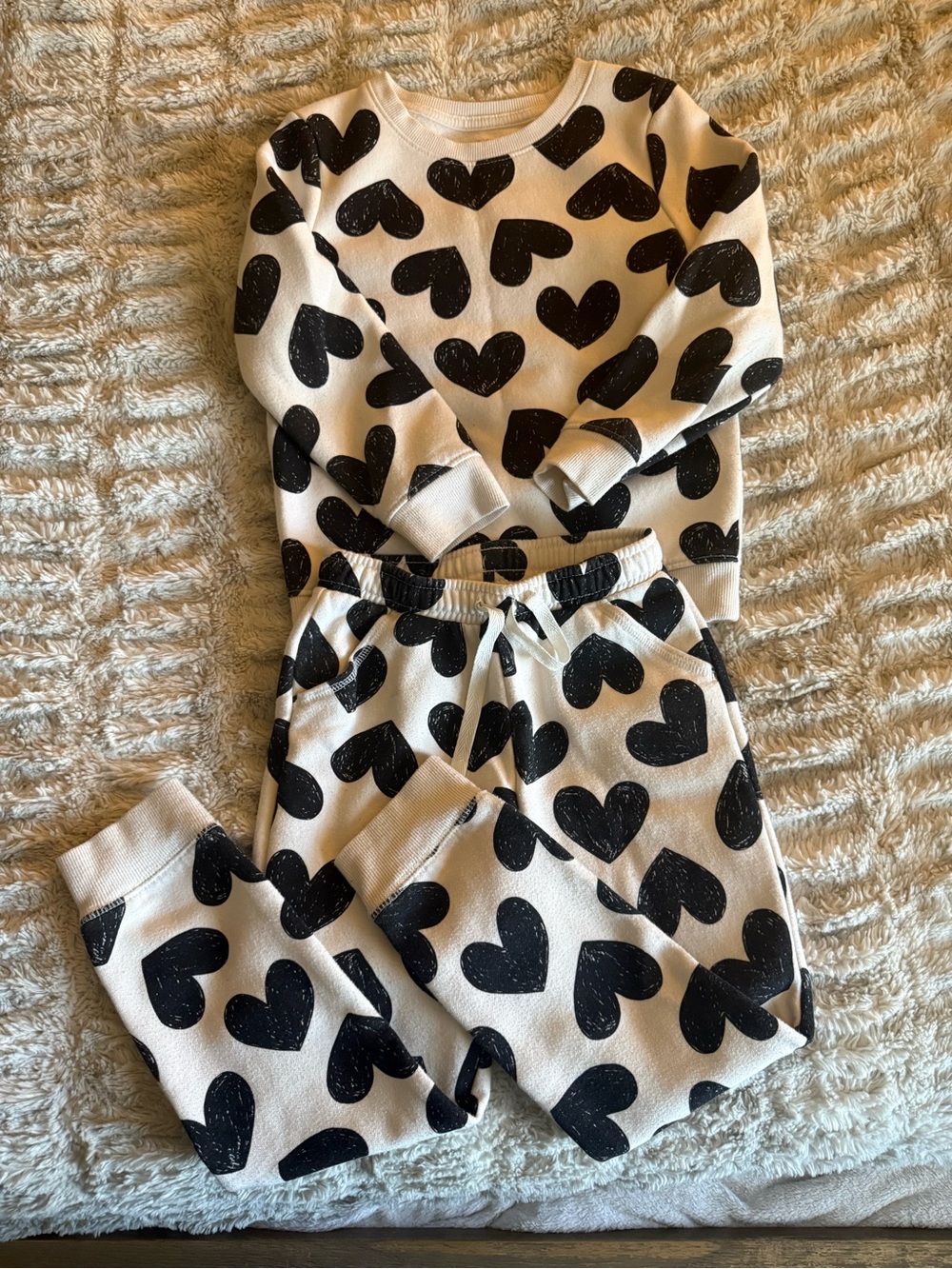 Cat & Jack Cream Sweat Set with Black Heart Print